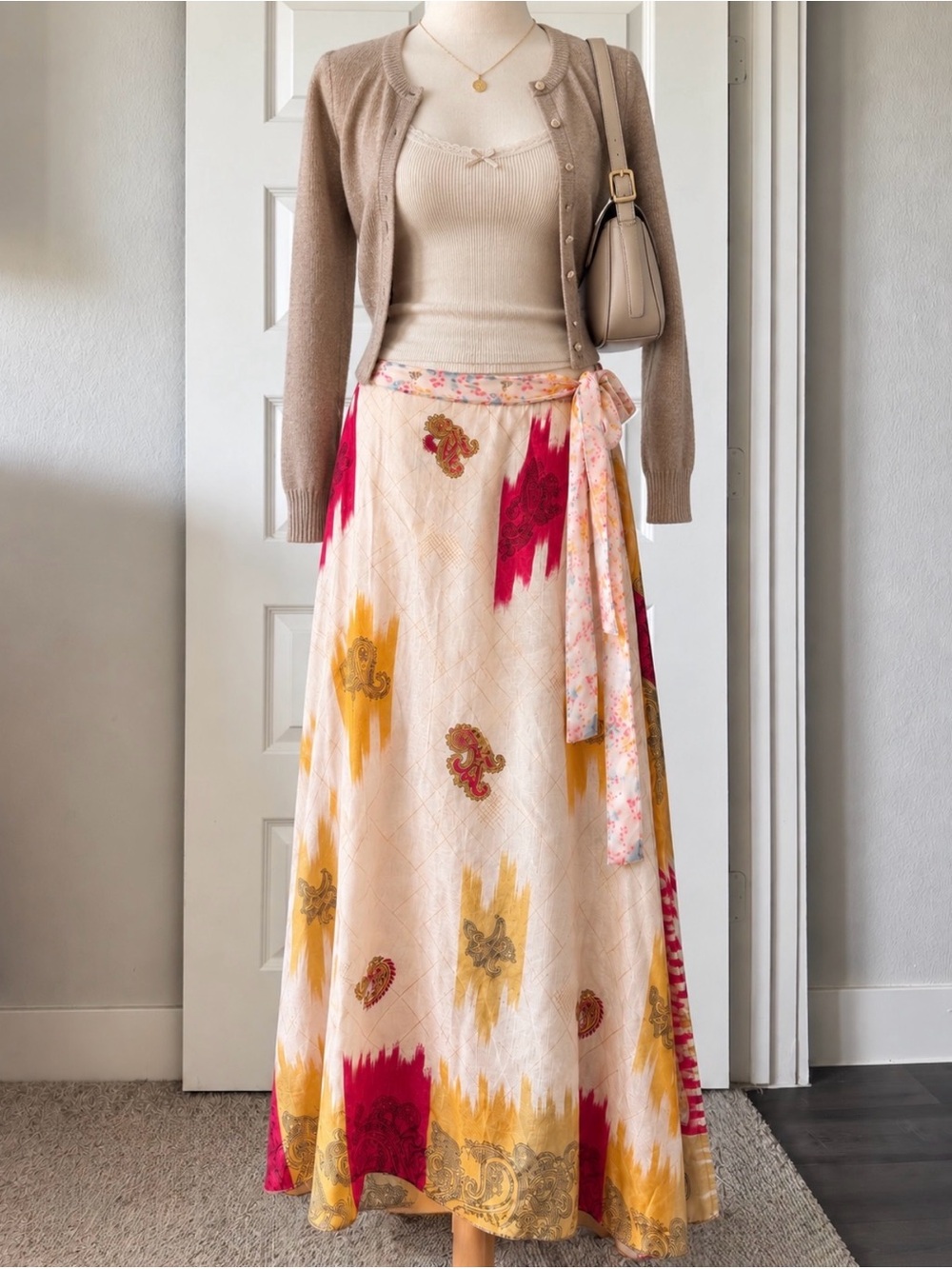 Urban Nomad 100% Silk Reversible Wrap Skirt Boho Paisley Floral Maxi Skirt